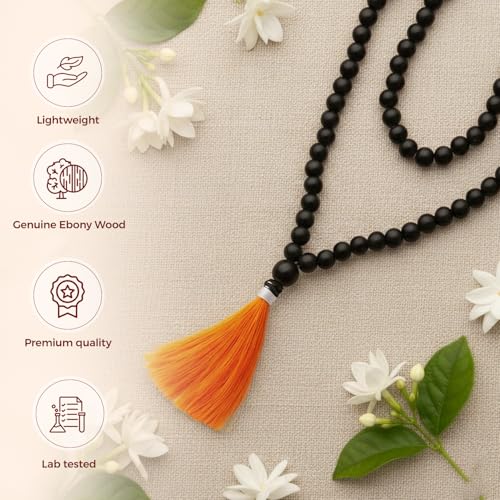 SRM's Divinely Divinely 100% Natural Unpolished Karungali Malai Original 8mm | Certified Non-Elastic Thread Karungali Mala Original | Black Ebony Wood Necklace for Spiritual Growth & Meditation - Image 3