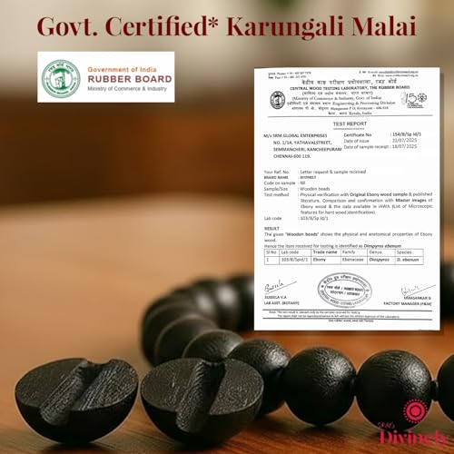 SRM's Divinely Divinely 100% Natural Unpolished Karungali Malai Original 8mm | Certified Non-Elastic Thread Karungali Mala Original | Black Ebony Wood Necklace for Spiritual Growth & Meditation - Image 5
