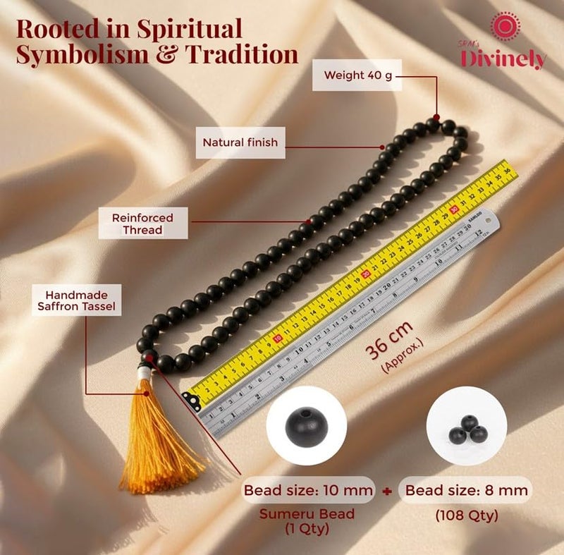 SRM's Divinely Divinely 100% Natural Unpolished Karungali Malai Original 8mm | Certified Non-Elastic Thread Karungali Mala Original | Black Ebony Wood Necklace for Spiritual Growth & Meditation - Image 4