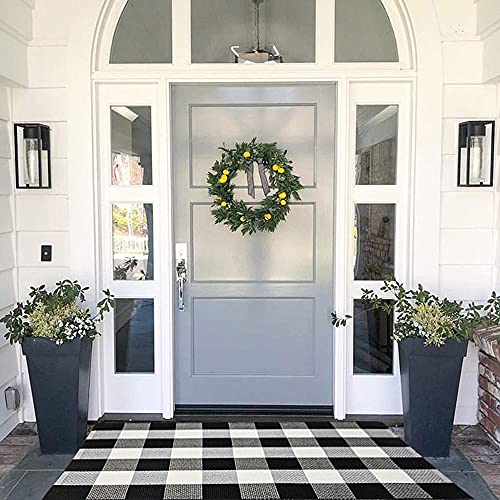 MUBIN Cotton Buffalo Plaid Rug 27.5 x 43 Inches Black and White Check Rugs Hand-Woven Indoor or Outdoor Rugs for Layered Door Mats Washable Carpet for Front Porch, Kitchen, Farmhouse, Entryway - Image 1