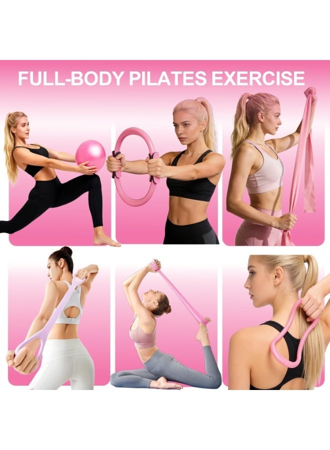 Kingone 14-Piece Pilates Kit for Women, Home Workout Set with Magic Circle, Mini Ball, Resistance Bands, Foam Roller, Stretch Strap, Grip Socks and Carry Bag, Pink - Image 2