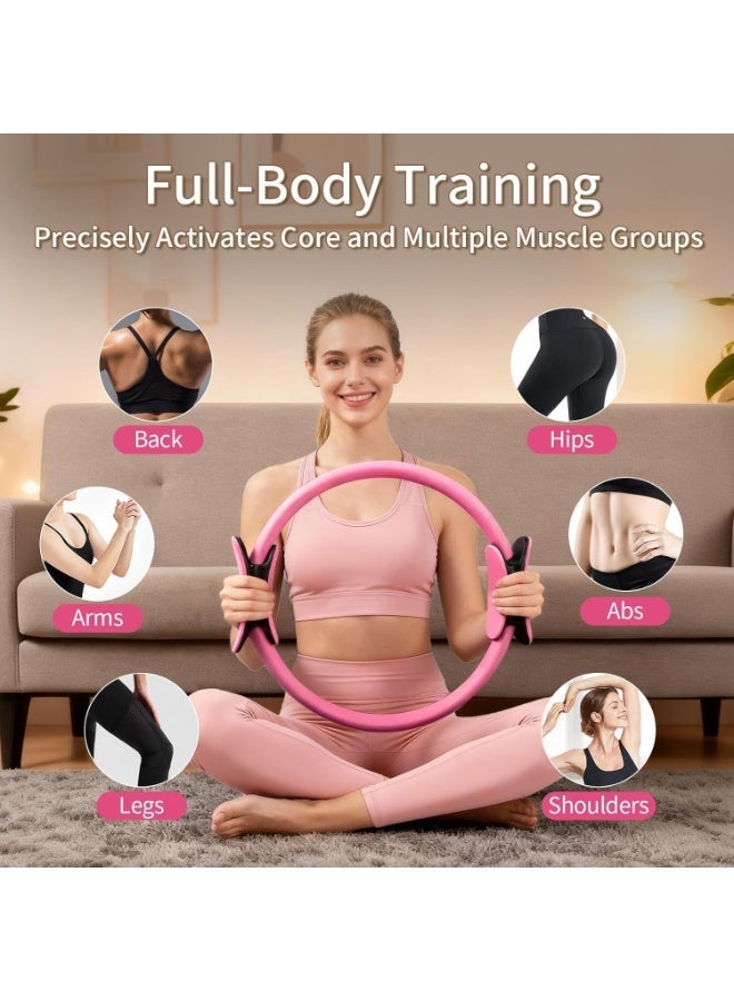 Kingone 14-Piece Pilates Kit for Women, Home Workout Set with Magic Circle, Mini Ball, Resistance Bands, Foam Roller, Stretch Strap, Grip Socks and Carry Bag, Pink - Image 3