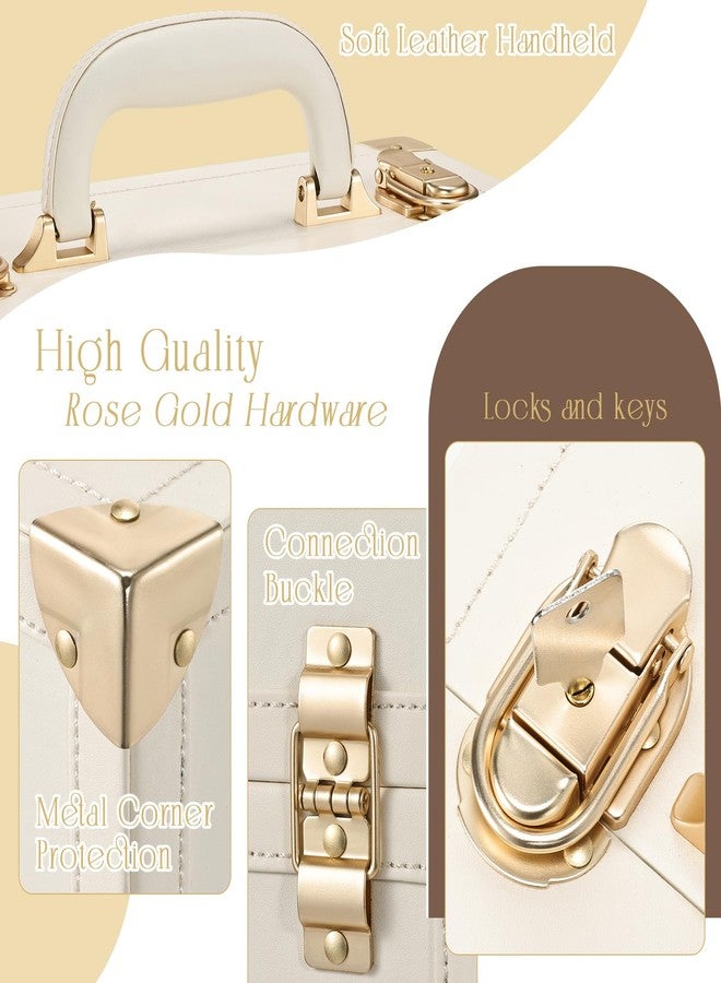 جوليجريس حقيبة مكياج جوليغريس الكبيرة المحمولة لتخزين مستحضرات التجميل، قابلة للقفل، مزودة بأربعة أقسام، مصنوعة من الجلد النباتي بلون بيج شامبانيا كلاسيكي (إصدار ذو صينية طويلة). - Image 4