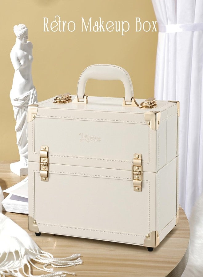 جوليجريس حقيبة مكياج جوليغريس الكبيرة المحمولة لتخزين مستحضرات التجميل، قابلة للقفل، مزودة بأربعة أقسام، مصنوعة من الجلد النباتي بلون بيج شامبانيا كلاسيكي (إصدار ذو صينية طويلة). - Image 2