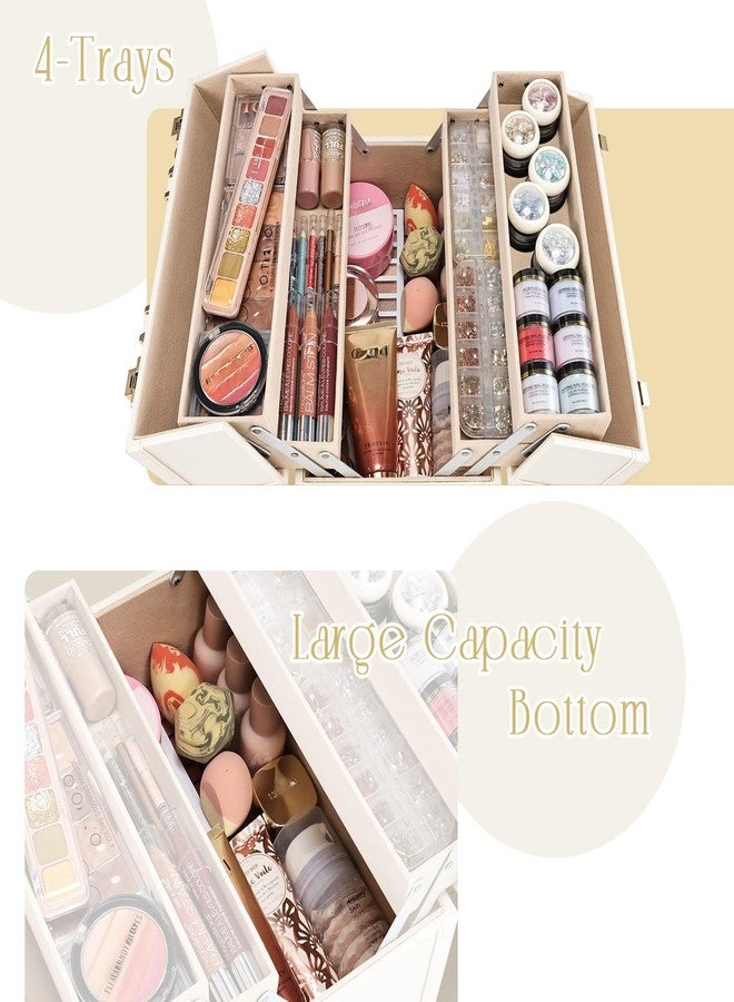 جوليجريس حقيبة مكياج جوليغريس الكبيرة المحمولة لتخزين مستحضرات التجميل، قابلة للقفل، مزودة بأربعة أقسام، مصنوعة من الجلد النباتي بلون بيج شامبانيا كلاسيكي (إصدار ذو صينية طويلة). - Image 5