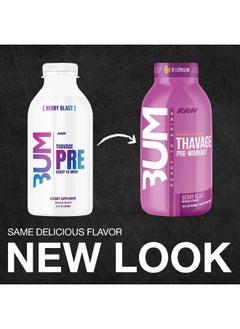 Raw RAW Ready to Drink Pre-Workout Drink, Berry Blast - BUM Thavage RTD Protein Shakes  - Image 2