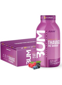 Raw RAW Ready to Drink Pre-Workout Drink, Berry Blast - BUM Thavage RTD Protein Shakes  - Image 1