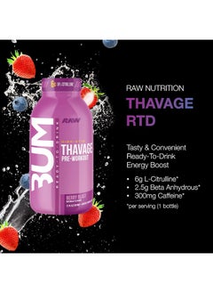 Raw RAW Ready to Drink Pre-Workout Drink, Berry Blast - BUM Thavage RTD Protein Shakes  - Image 3