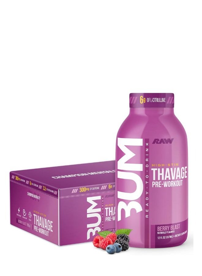 RAW Ready to Drink Pre-Workout Drink, Berry Blast - BUM Thavage RTD Protein Shakes - Meal Replacement Energy Supplement Drinks with Beta Alanine, L-Citrulline & Caffeine - Zero Sugar - 12 packs - pzsku/Z02B6EA335CCD08A5E160Z/45/_/1739007763/268653e9-ec22-469d-a76d-15474e1b9e86