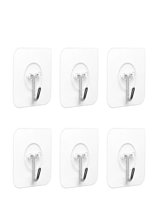 RBC 6Pcs Self Adhesive Wall Hooks, Heavy Duty Sticky Hooks for Hanging, Wall Hangers for Hanging Kitchen Bathroom Bedroom Accessories -Transparent Hooks - Image 1
