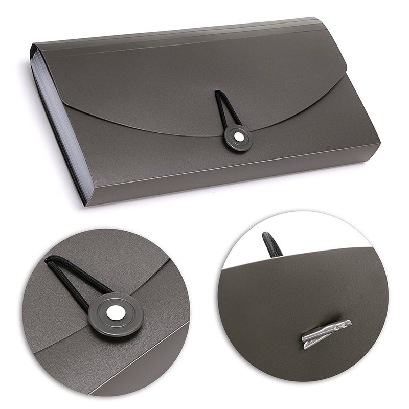 BTSKY حافظة ملفات قابلة للتوسيع من BTSKY - 13 جيب حافظة أكورديون صغيرة قابلة للتوسيع لحفظ البطاقات والتذاكر حافظة تخزين الملفات حافظة فواتير بلاستيكية منظم مستندات الأعمال حقيبة جديدة رمادية - Image 3