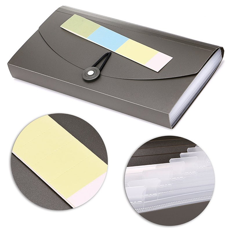 BTSKY حافظة ملفات قابلة للتوسيع من BTSKY - 13 جيب حافظة أكورديون صغيرة قابلة للتوسيع لحفظ البطاقات والتذاكر حافظة تخزين الملفات حافظة فواتير بلاستيكية منظم مستندات الأعمال حقيبة جديدة رمادية - Image 5
