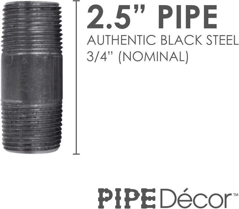 PIPE DECOR 3/4” x 2.5” Black Steel Plumbing Pipe, Pre Cut, Industrial Steel Grey Fits Standard 3/4 Inch Threaded Black Malleable Iron Fittings, Build Vintage DIY Furniture, 8 Pack - Image 2