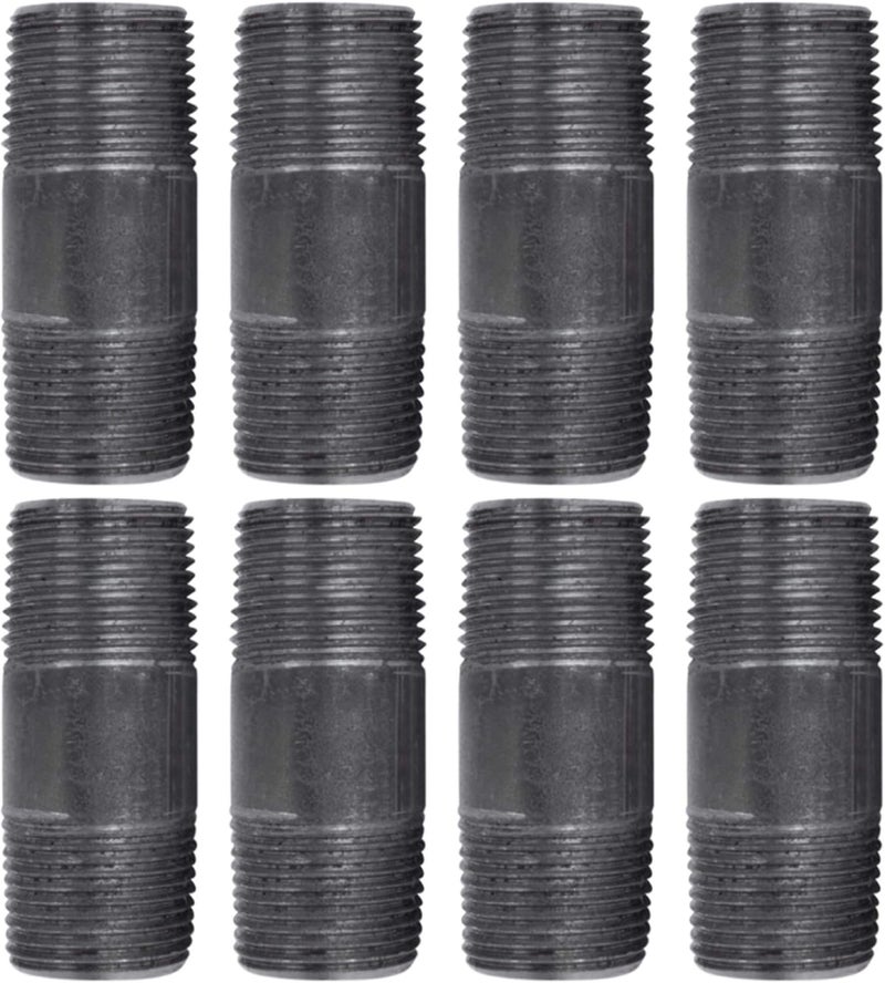 PIPE DECOR 3/4” x 2.5” Black Steel Plumbing Pipe, Pre Cut, Industrial Steel Grey Fits Standard 3/4 Inch Threaded Black Malleable Iron Fittings, Build Vintage DIY Furniture, 8 Pack - Image 1