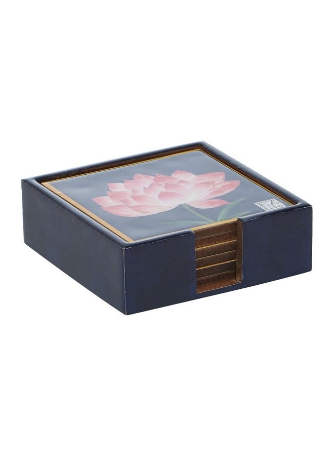 EZ Life EZ Life Six Coasters with Holder Set - Serene Lotus - Navy Blue - Wood & Resin - Placemat for Hot & Cold Drinks - Bowl & Tea Cup Dining, Cocktail Table Décor - Dining Table Accessory Coasters  - Image 5