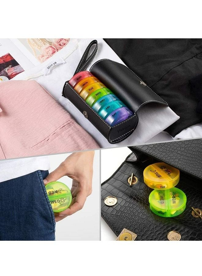 ماكدو منظم حبوب الدواء الأسبوعي 4 مرات في اليوم صندوق منظم حبوب الدواء 7 مقصورات يومية صباحًا / مساءً مع قاطع مقسم مكون من 28 خلية دواء كبير للسفر مع - Image 2