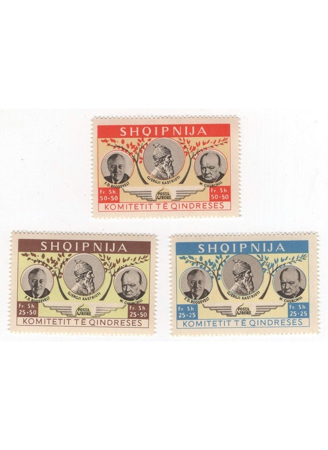 Mahaphilla Mahaphilla ~ Albania Roosevelt Churchill & Kastrioti Set of 3 Stamps Mint/MNH Multicolor  - Image 1