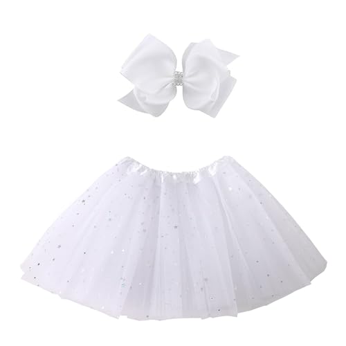 Jastore® Girls Layered Stars Sequins Tutu Skirt Princess Ballet Dance Dress (White) - Image 1