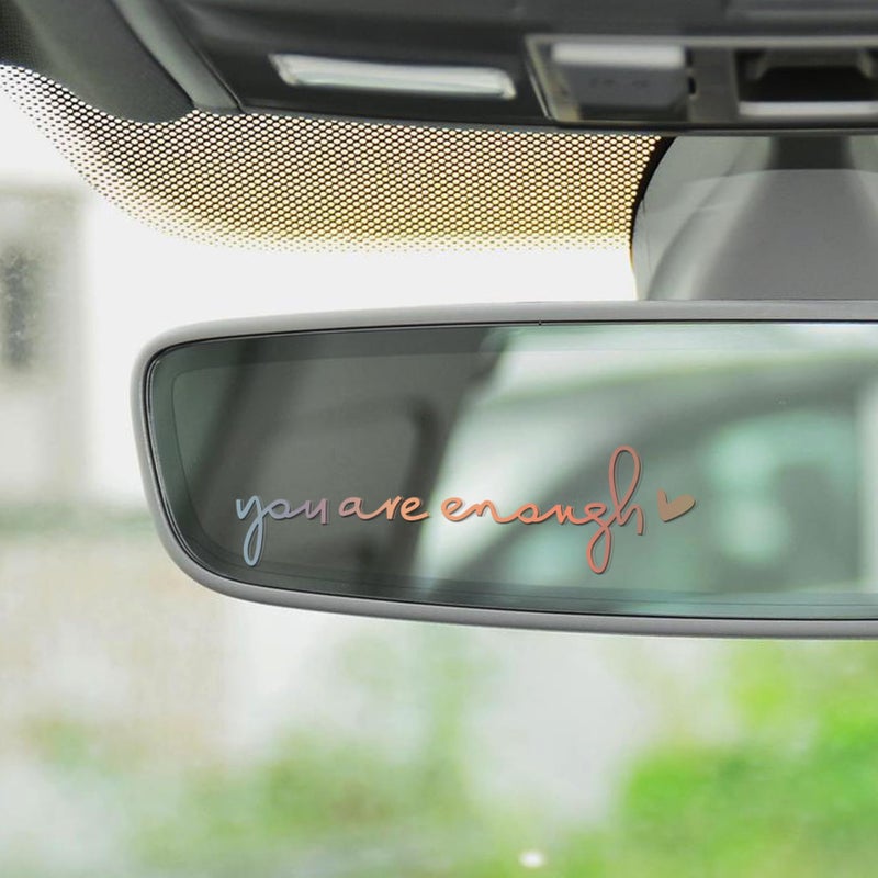 WINUERK You Are Enough Rearview Mirror Decal, Inspirational Vinyl Self-Love Stickers for Cars, Universal Accessories for Women (Laser Silver) - Image 1