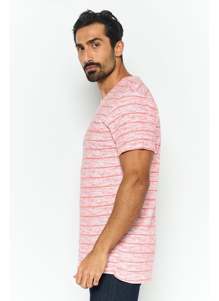 Company Eighty One - Men V Neck Short Sleeve Printed T Shirt, Coral - Image 1