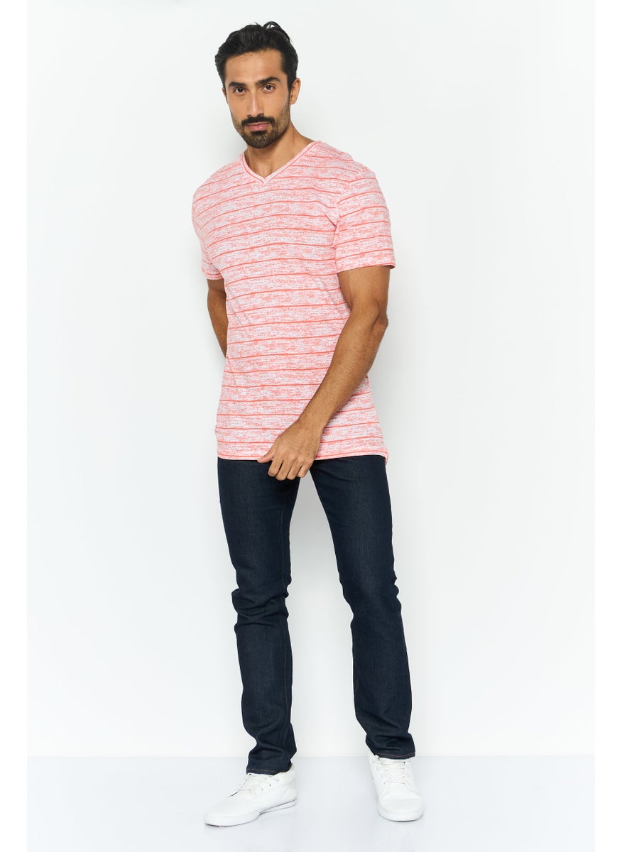 Company Eighty One - Men V Neck Short Sleeve Printed T Shirt, Coral - Image 1