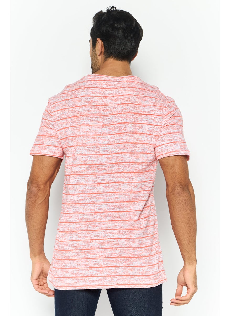 Company Eighty One - Men V Neck Short Sleeve Printed T Shirt, Coral - Image 1