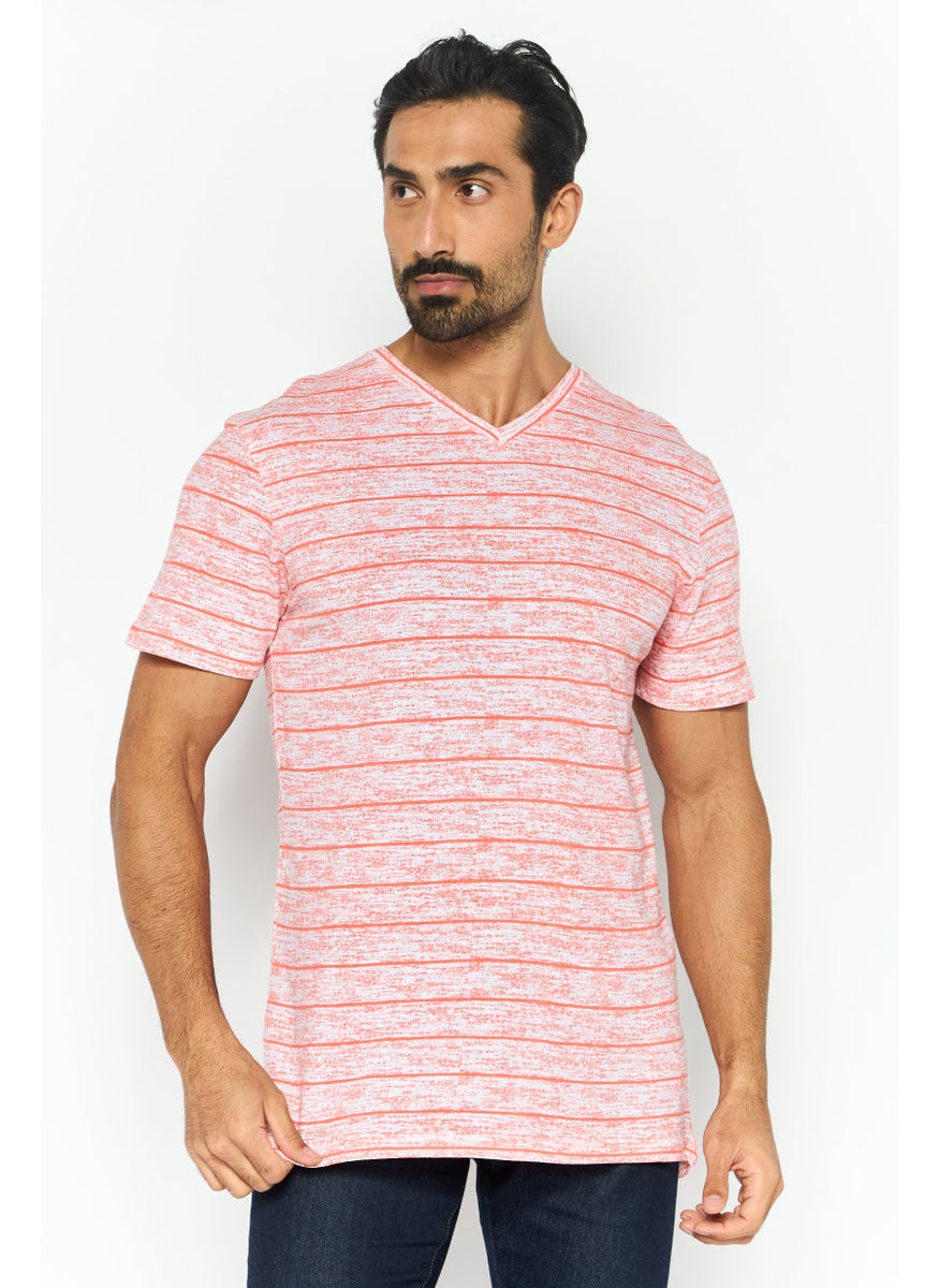 Company Eighty One - Men V Neck Short Sleeve Printed T Shirt, Coral - Image 1