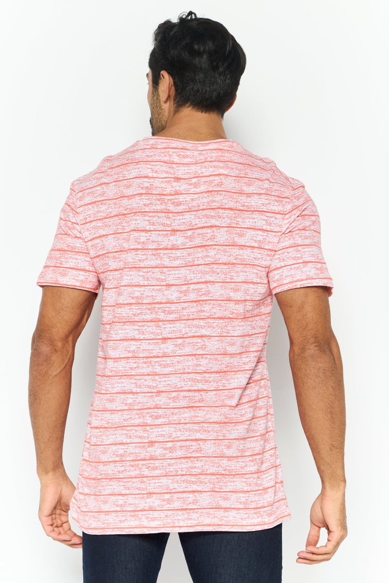 Company Eighty One Men V Neck Short Sleeve Printed T Shirt, Coral - Image 4