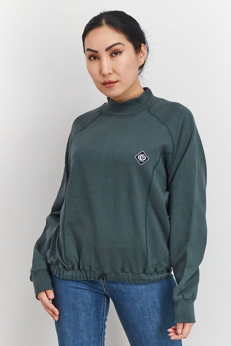 Piping Hot Women Crew Neck Brand Logo Sweatshirt, Green - Image 1