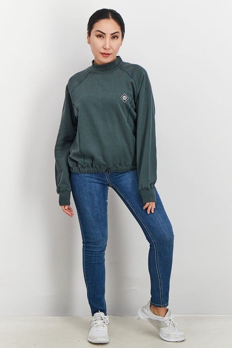 Piping Hot Women Crew Neck Brand Logo Sweatshirt, Green - Image 4