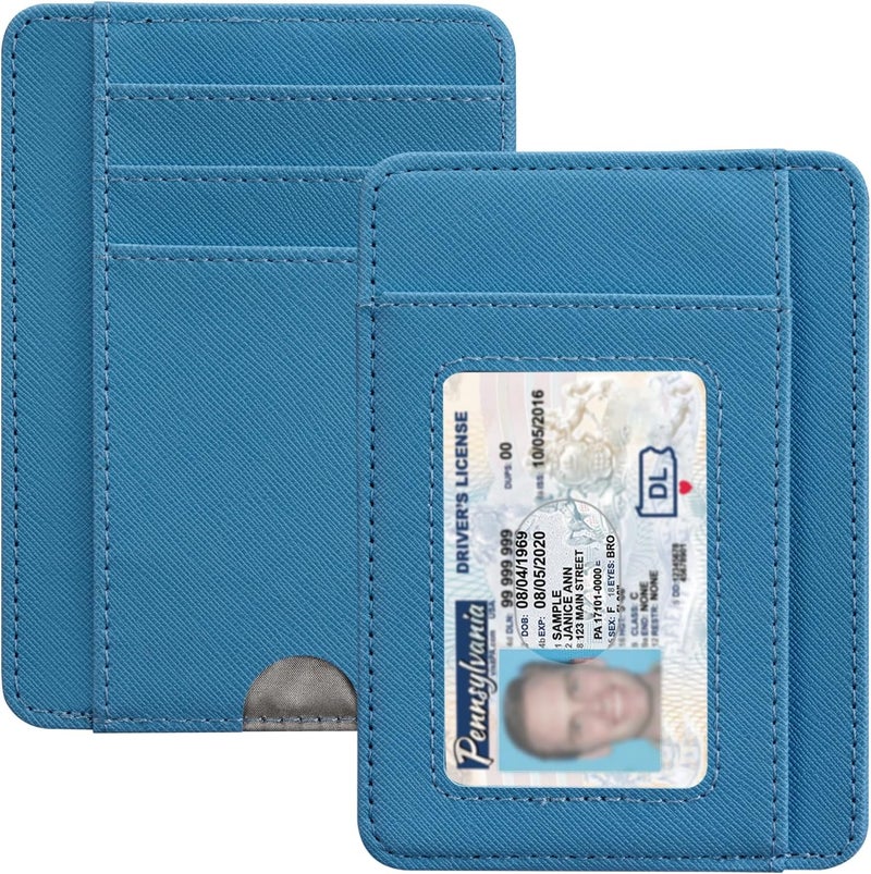 Hot Cool محفظة نحيفة للرجال، بسيطة وعصرية لحفظ بطاقات الائتمان من الجلد مع تقنية حجب RFID للرجال والنساء، هدية منظمة رفيعة، أزرق سماوي - Image 1