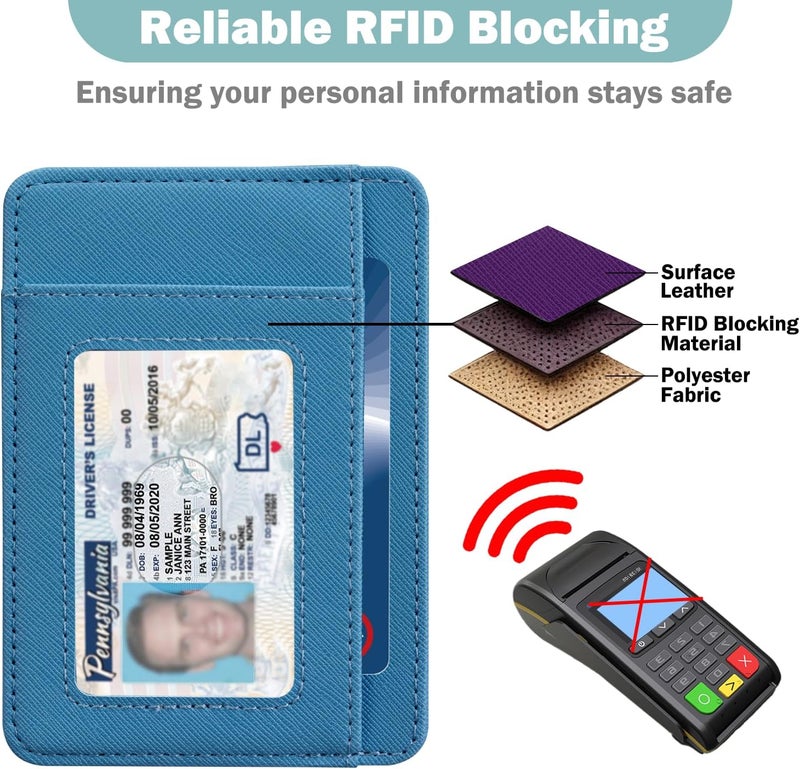 Hot Cool محفظة نحيفة للرجال، بسيطة وعصرية لحفظ بطاقات الائتمان من الجلد مع تقنية حجب RFID للرجال والنساء، هدية منظمة رفيعة، أزرق سماوي - Image 4