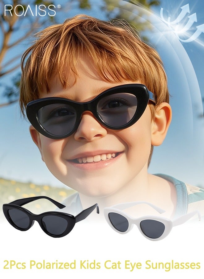 roaiss Cat Eye Polarized Sunglasses for Kids, UV400 Protection Cute Beach Holiday Sun Glasses with Lightweight Flexible TPEE Frame for Boys Girls and Children Age 3-12, Black White - Image 1