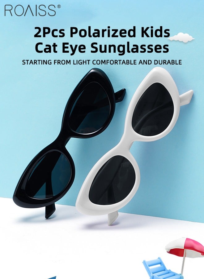roaiss Cat Eye Polarized Sunglasses for Kids, UV400 Protection Cute Beach Holiday Sun Glasses with Lightweight Flexible TPEE Frame for Boys Girls and Children Age 3-12, Black White - Image 5