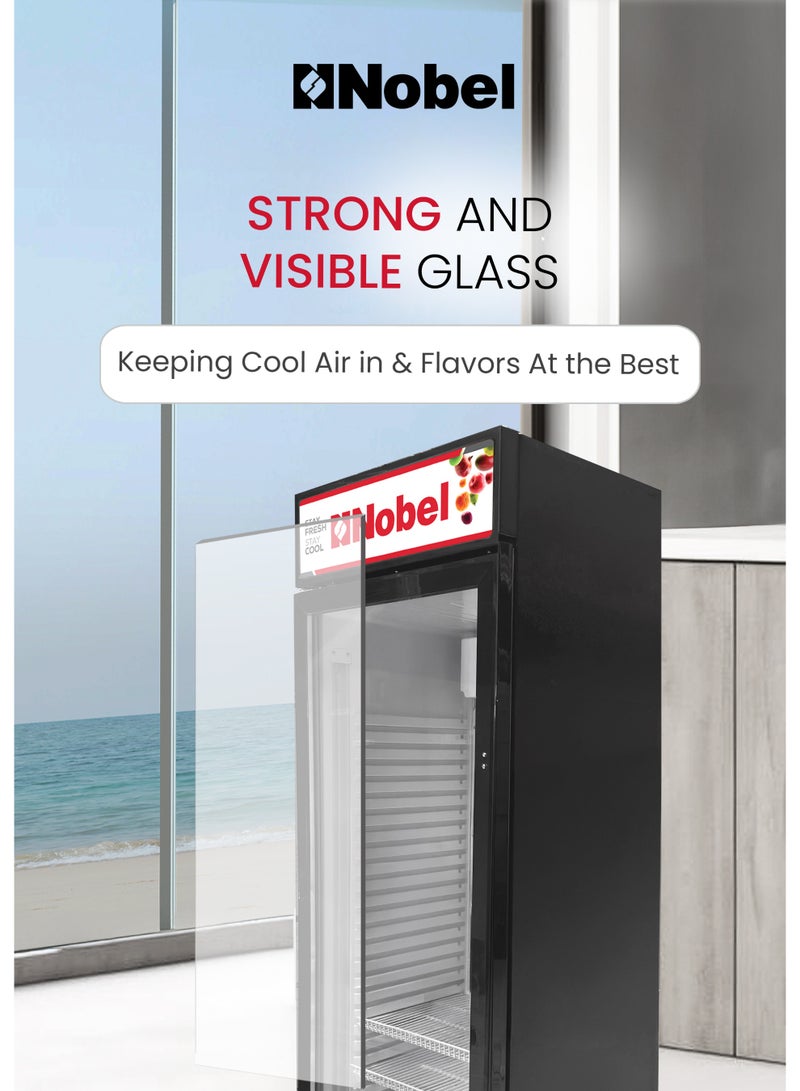 Nobel Showcase Chiller 450L Gross Capacity with, Single Glass Door, Mechanical Temperature Control, and 5 Shelves – (1 Year Warranty) 450 L 300 kW NSF450 Black - Image 3