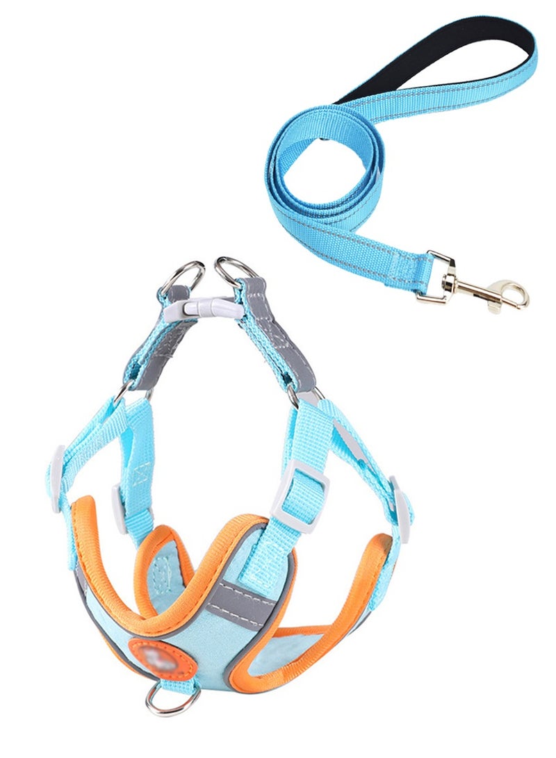 Pet harness and 1.5meter anti-slip leash set, Reflective and no choke, Light blue - Image 1