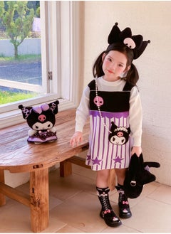 Three Piece Set — Girl's Stylish Cartoon Love Fake Two-Piece Sweater Knitted Dress Hair Hoop Handbag