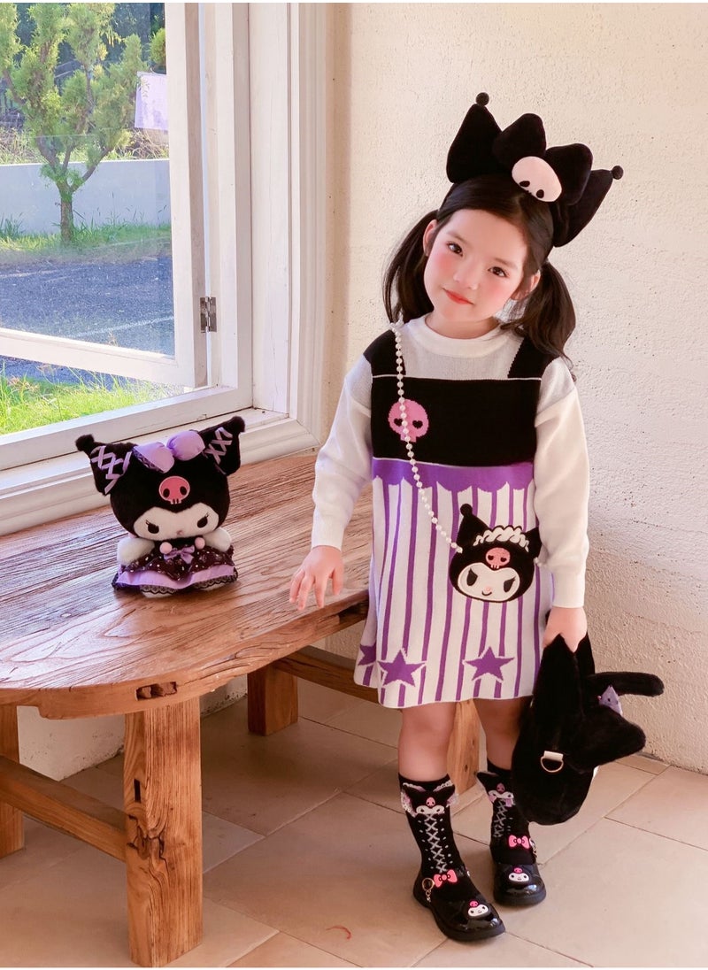 Generic - Three Piece Set — Girl's Stylish Cartoon Love Fake Two-Piece Sweater Knitted Dress Hair Hoop Handbag - Image 1