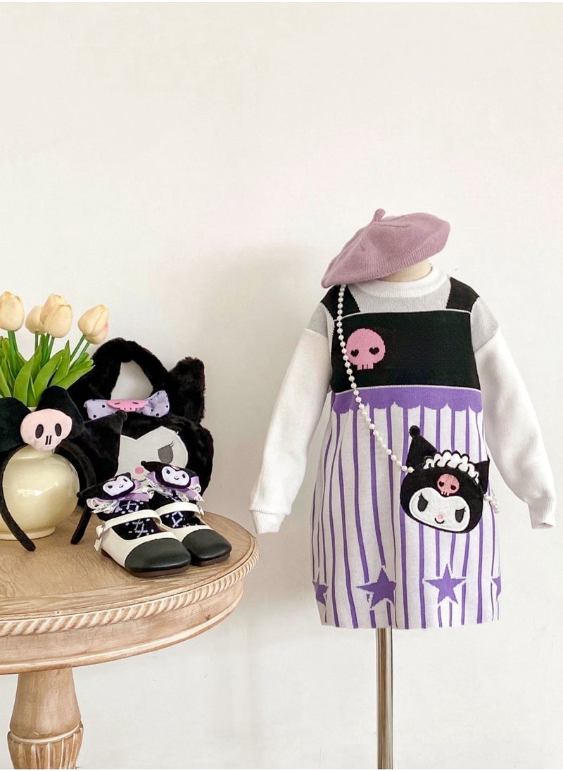 Generic - Three Piece Set — Girl's Stylish Cartoon Love Fake Two-Piece Sweater Knitted Dress Hair Hoop Handbag - Image 1