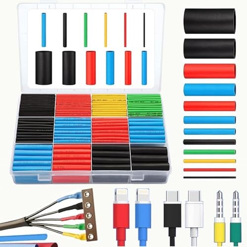 VIVUE 560Pieces Heat Shrink Tubing 2:1- Electrical Wire Cable Sleeving Wrap, Cable Wrap Assortment Electric Insulation Heat Shrink Tube Kit with Box(5 colors/12 Sizes) Black, Red, Blue, Yellow, Green - Image 1