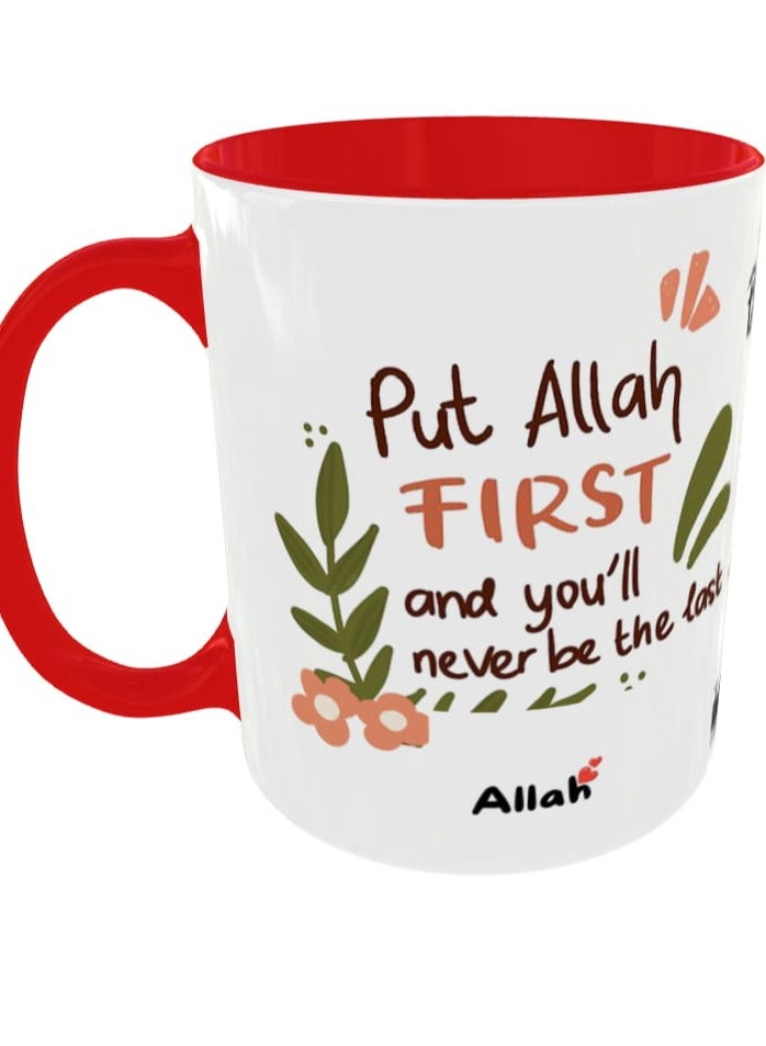 TAJNAN Faith-Inspired Mug – “Put Allah First And You'll Never Be The Last"-Daily Dua Ceramic Coffee Cup-Clean Typography Design - Image 1