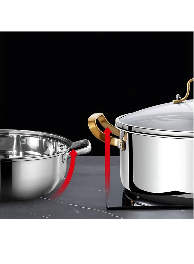 وعاء شابو شابو مزدوج النكهات من الستانلس ستيل السميك 316، تصميم صيني تقليدي، 28 سم، غير لاصق، مع غطاء وملعقتين، مناسب لـ 2 إلى 7 أشخاص، متوافق مع الموقد الحثي والغاز والسيراميك، مثالي للطبخ المنزلي وجمعات العائلة - Image 3