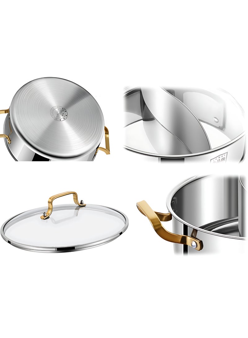 وعاء شابو شابو مزدوج النكهات من الستانلس ستيل السميك 316، تصميم صيني تقليدي، 28 سم، غير لاصق، مع غطاء وملعقتين، مناسب لـ 2 إلى 7 أشخاص، متوافق مع الموقد الحثي والغاز والسيراميك، مثالي للطبخ المنزلي وجمعات العائلة - Image 2