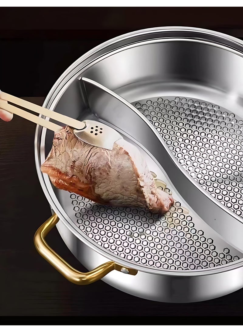 وعاء شابو شابو مزدوج النكهات من الستانلس ستيل السميك 316، تصميم صيني تقليدي، 28 سم، غير لاصق، مع غطاء وملعقتين، مناسب لـ 2 إلى 7 أشخاص، متوافق مع الموقد الحثي والغاز والسيراميك، مثالي للطبخ المنزلي وجمعات العائلة - Image 5
