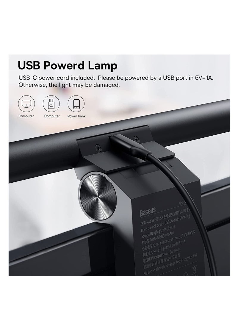 Baseus - Computer Monitor Light Bar LED Desk Lamp for Eyes Protection, Adjustable Brightness & Color Temperature, USB Powered, Flicker-Free, Desk Lamp for Home Office, Reduce Eye Strain, LED Monitor Light for PC, Gaming, Study & Work, Compact & Space-Saving (Dark Grey) - Image 1