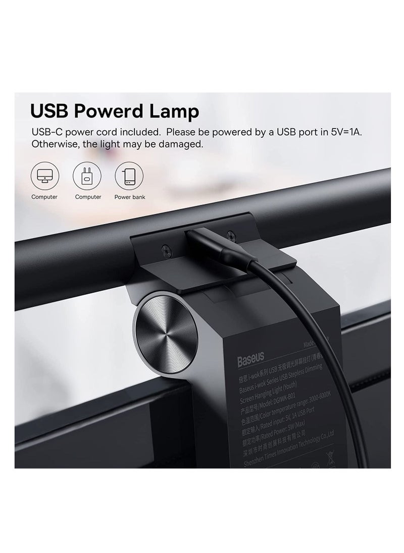Baseus - Computer Monitor Light Bar LED Desk Lamp for Eyes Protection, Adjustable Brightness & Color Temperature, USB Powered, Flicker-Free, Desk Lamp for Home Office, Reduce Eye Strain, LED Monitor Light for PC, Gaming, Study & Work, Compact & Space-Saving (Dark Grey) - Image 1