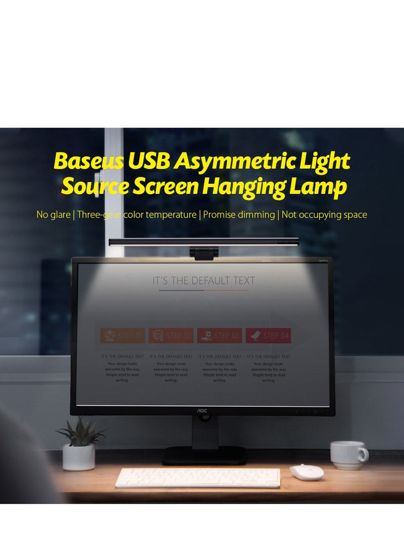 Baseus - Computer Monitor Light Bar LED Desk Lamp for Eyes Protection, Adjustable Brightness & Color Temperature, USB Powered, Flicker-Free, Desk Lamp for Home Office, Reduce Eye Strain, LED Monitor Light for PC, Gaming, Study & Work, Compact & Space-Saving (Dark Grey) - Image 1