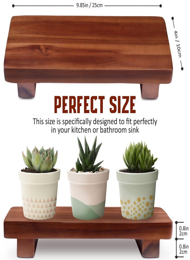 DEMIGO Acacia Wood Pedestal Soap Stand 9.8x4 Inches, 100% Solid Wood Riser, Rustic Candle Plant Holder, Soap Dish Holder Decor, Display Rectangular Tray for Kitchen Bathroom Counter Sink Farmhouse Decor - Image 2