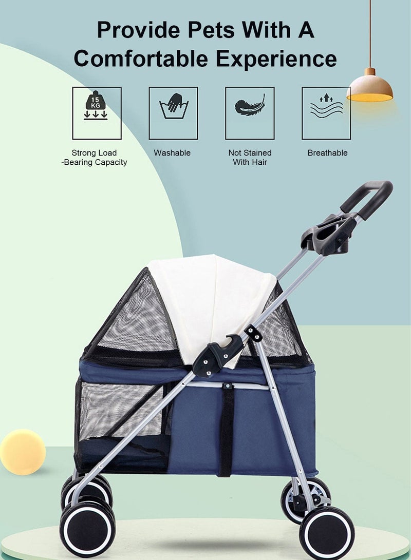 Kidle Foldable Cat Dog Stroller Pet Stroller Outdoor Lightweight Pet Stroller Large Space Pet Stroller - Image 4