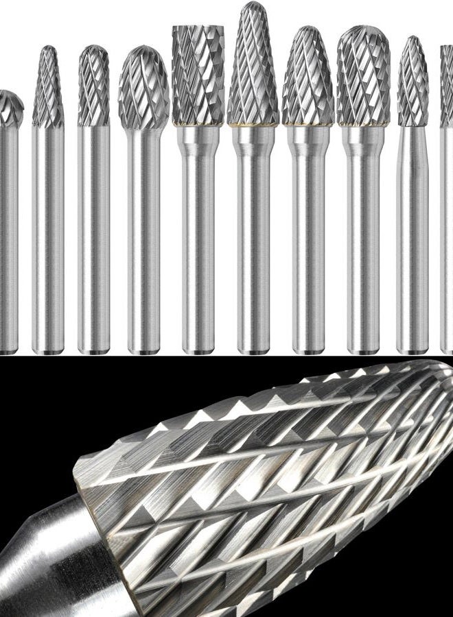 Sworker Carbide Burr Set 1/4" Shank 10PCS w/Wood Base Die Grinder Bits Rotary Rasp File for Metal Welds Concrete Stone Wood Plastic Carving Cutting Cleaning Grinding Engraving Porting Polishing - Image 1